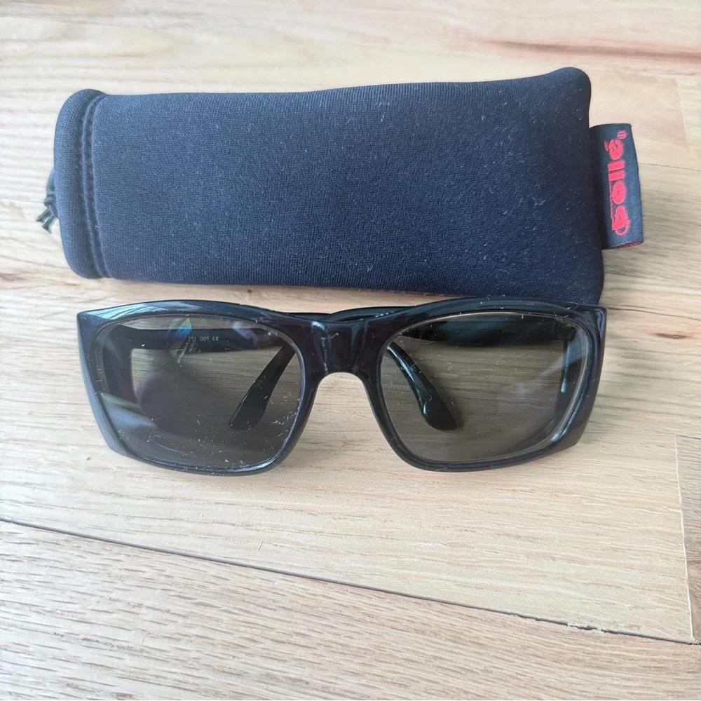 Vintage Bollé 711 Black Sport Wrap Sunglasses Frame + Case France 60